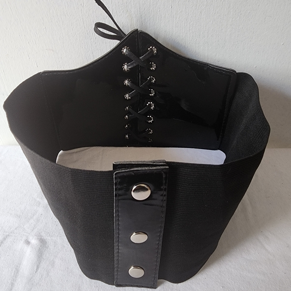 Women's Black Lace-up Cinch Belt Tied Corset Elastic Waist Belt. Fits: L - XL